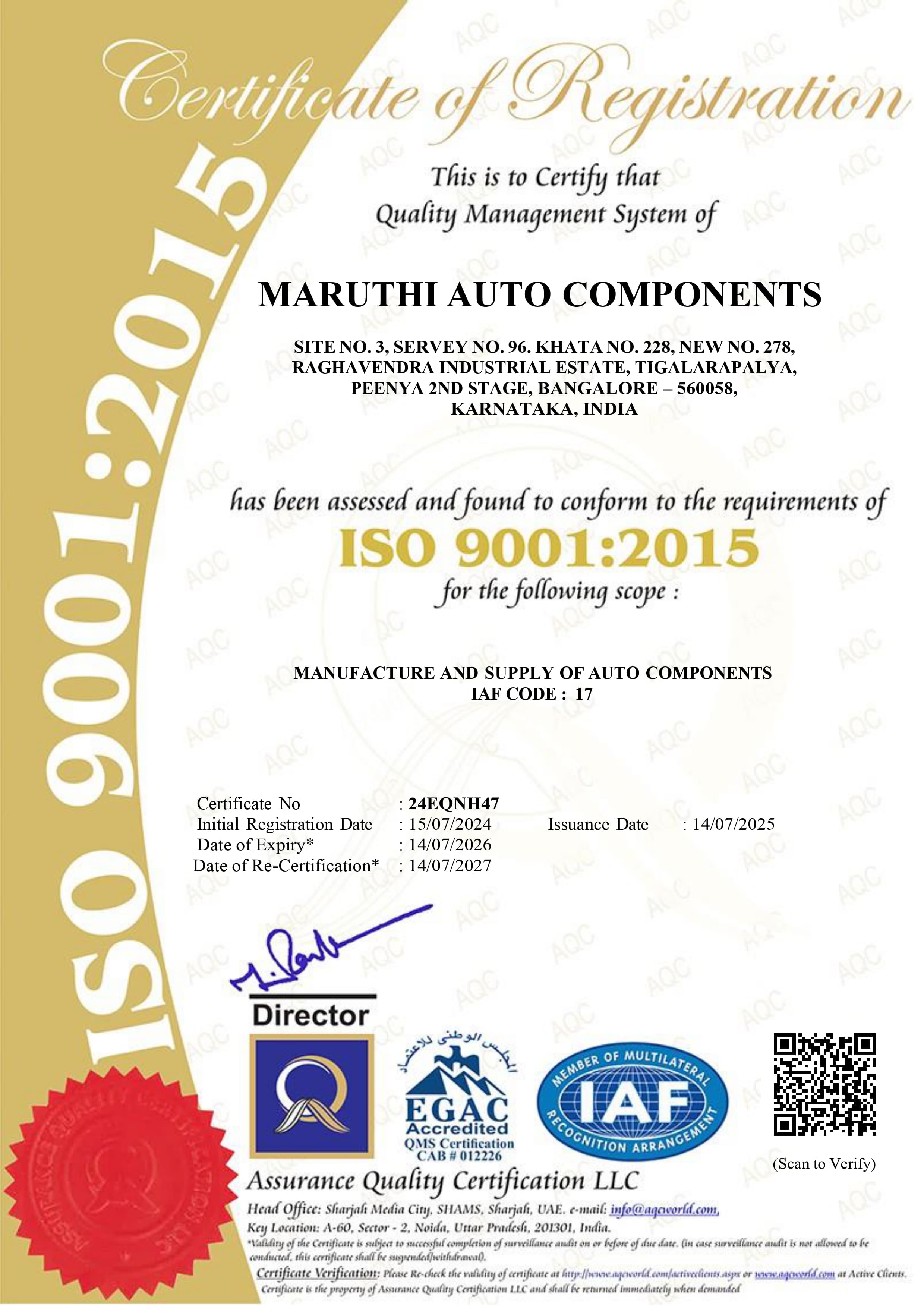 MAC Compliance Certificate